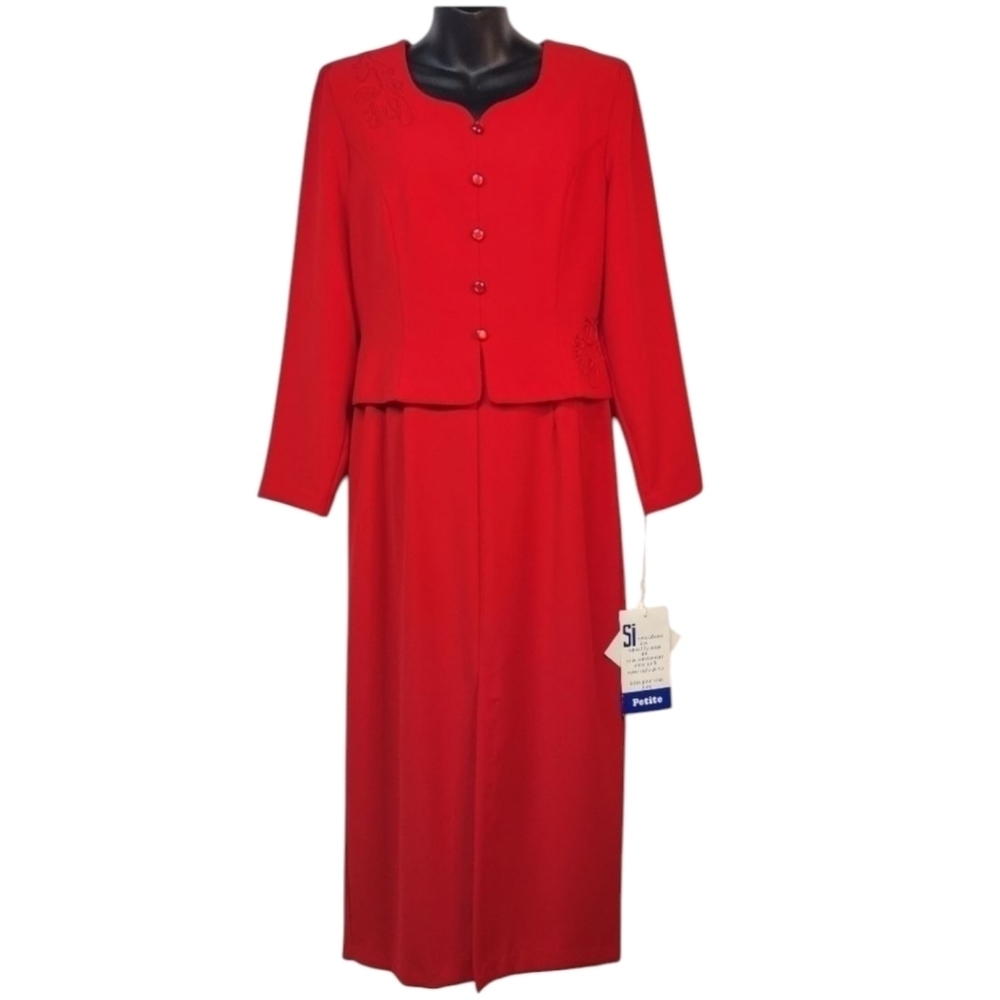 Vintage Leslie Belle Women's Red Longsleeve Midi Dress Size 10 NWT